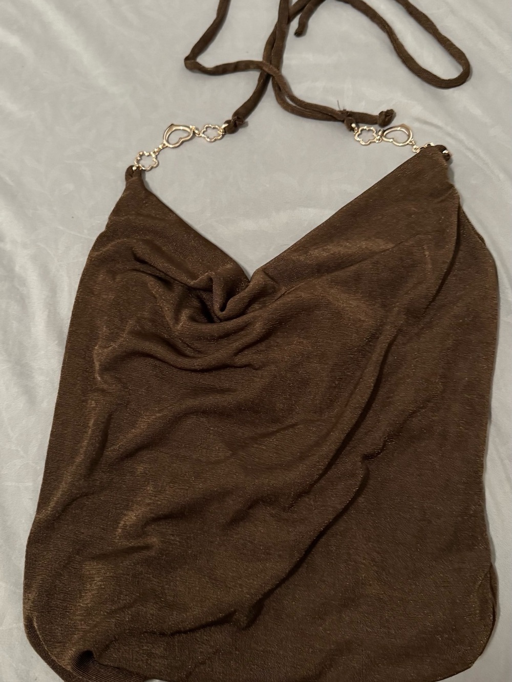 Brown Halter Top with Gold Link Details